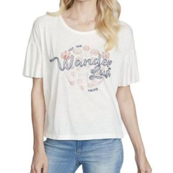 Jessica Simpson Jerilynn Cropped Slub Graphic Top - Picture 1 of 7